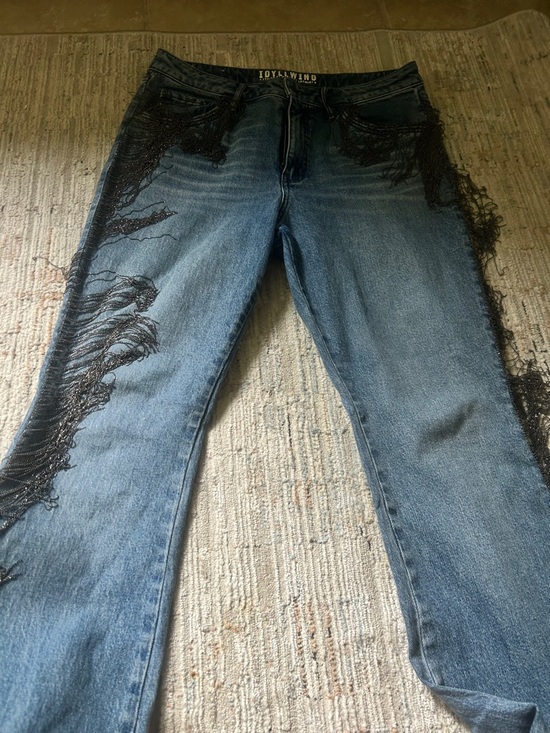 Denim - IDYLLWIND
 High rise Blue Distressed Fringe Women’s Jeans